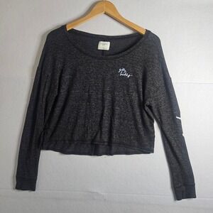 Gilly Hicks Sydney Womens Small Charcoal Gray Heather Long Sleeve Crop Top Logo